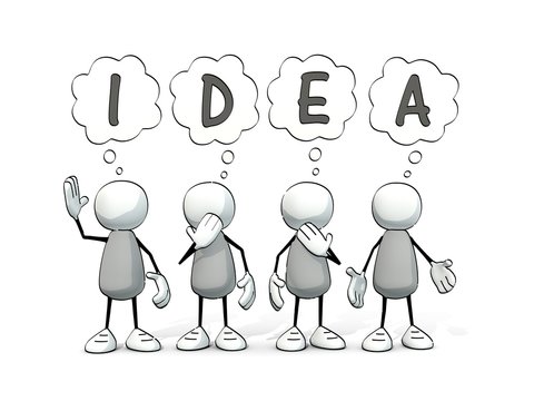 little sketchy men with thought balloons - idea