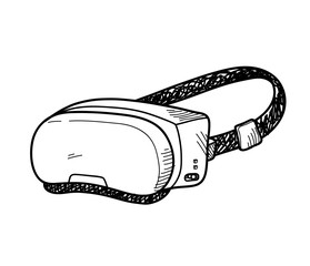 VR Doodle, a hand drawn vector doodle illustration of a Virtual Reality system.