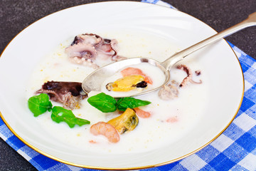 Potato Cream Soup with Seafood