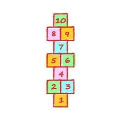 colorful illustration with hopscotch game
