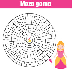 Maze game: fairytales theme. Princess looking for crown