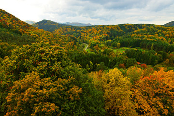 Beautiful green hiils of Alsace, France, autumnal view