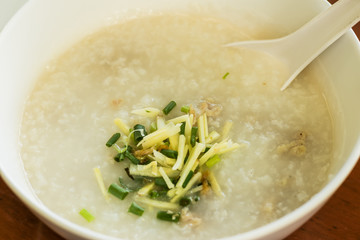 Boiled rice pork or mush