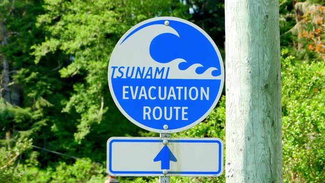 4K Tsunami Wave Warning Sign, Danger Evacuation Route Caution Arrow