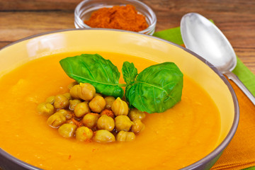 Spicy Pumpkin, Carrot Soup with Chickpeas and Curry