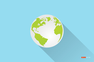 Green globe, World (Green) On  blue background.Vector eps 10