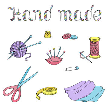 Hand made sewing graphic art color isolated set illustration vector
