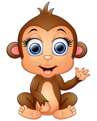 Happy monkey cartoon waving hand