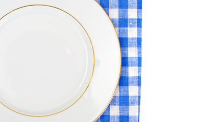 White Empry Plate on a Tablecloth with Place for Your Text 