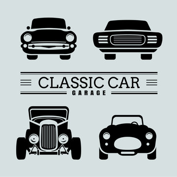 Set classic car front view icon vector illustrations