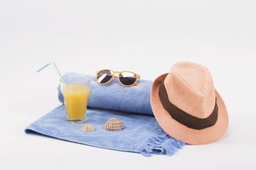 Bright beach summer accessories isolated on white background
