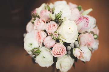 Wonderful luxury wedding bouquet of different flowers