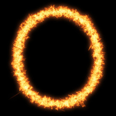 Capital letter O with fire on black background- Helvetica font based