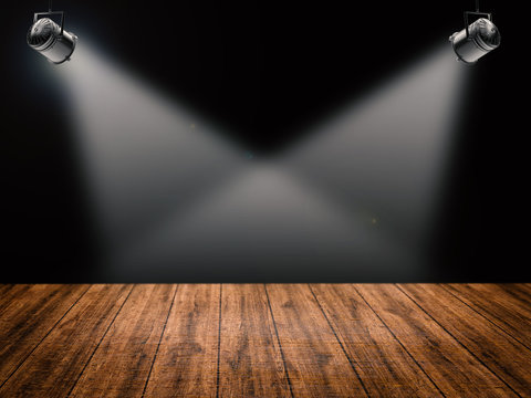 blank stage with shining spotlights