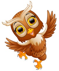 Cute owl cartoon waving