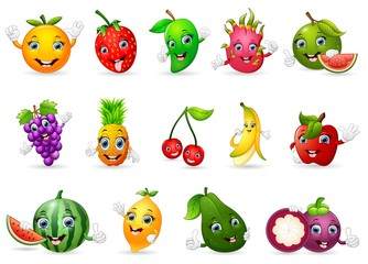 Funny various cartoon fruits
