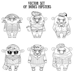 Vector set of dudes hipsters. Hipster characters sketch illustration.