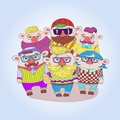 Vector set of dudes hipsters. Hipster characters illustration.