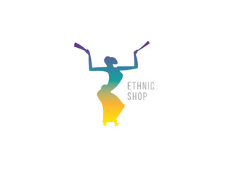 Fototapeta na wymiar Dancing girl. Creative logo ethnic shop