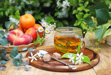 Summer composition: herbal tea in the lush  garden