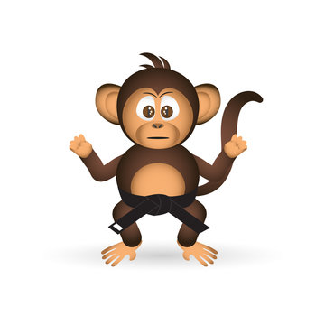 cute chimpanzee karate training black belt little monkey  eps10