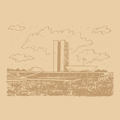 National Congress Palace in Brasi­lia, Federal District, Brazil. Freehand drawn sketch. Vector illustration
