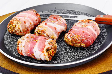 Meat Rolls in Bacon, Chops Wrapped Beef with Mushrooms