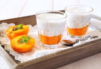  Healthy breakfast: yogurt, apricots and Chia seeds