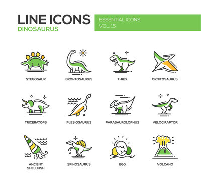 Dinosaurs species- line design icons set
