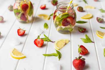 strawberry and lemon mint. Ingredients for a summer drink
