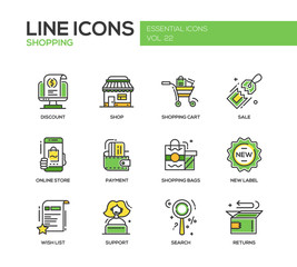Shopping - line design icons set
