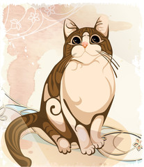 Ornamental cat on the watercolor background. Zentangle illustrat