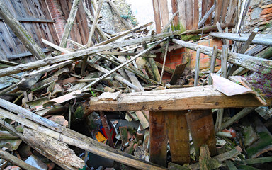 rubble and the ruins of the house  destroyed by powerful earthqu