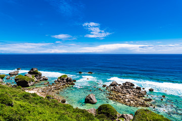Fototapeta premium Sea, coast, shore, landscape, seascape. Okinawa, Japan, Asia. 