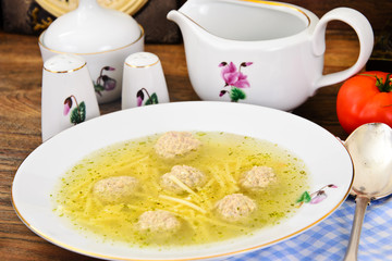 Soup with Chicken Meatballs and Noodles