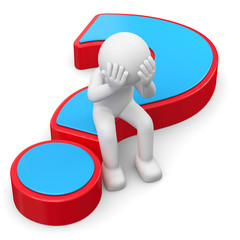 3d Männchen  verzweifelt mit roten Fragezeichen