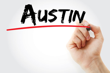 Hand writing Austin with marker, concept background