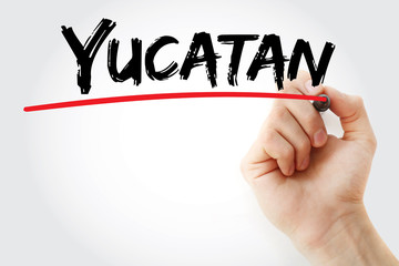Hand writing Yucatan with marker, concept background