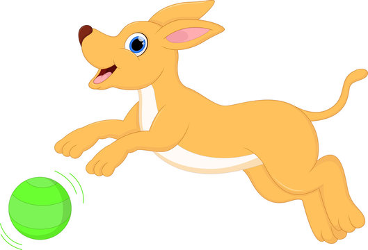 funny cartoon dog running with ball
