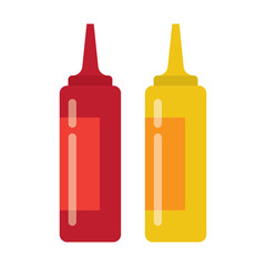 bottles of ketchup and mustard isolated on white