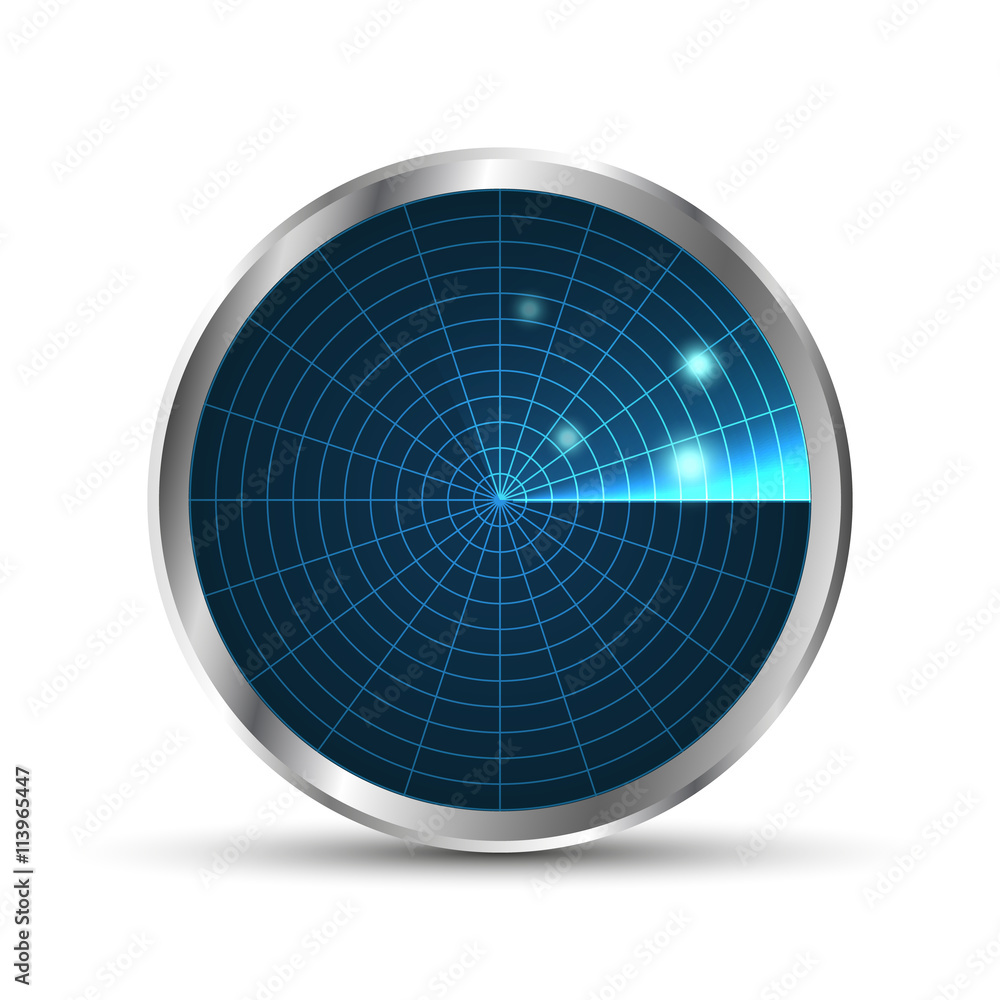 Poster Radar icon. Illustration on white background for design.Vector EPS10. Radar monitor with scanning.