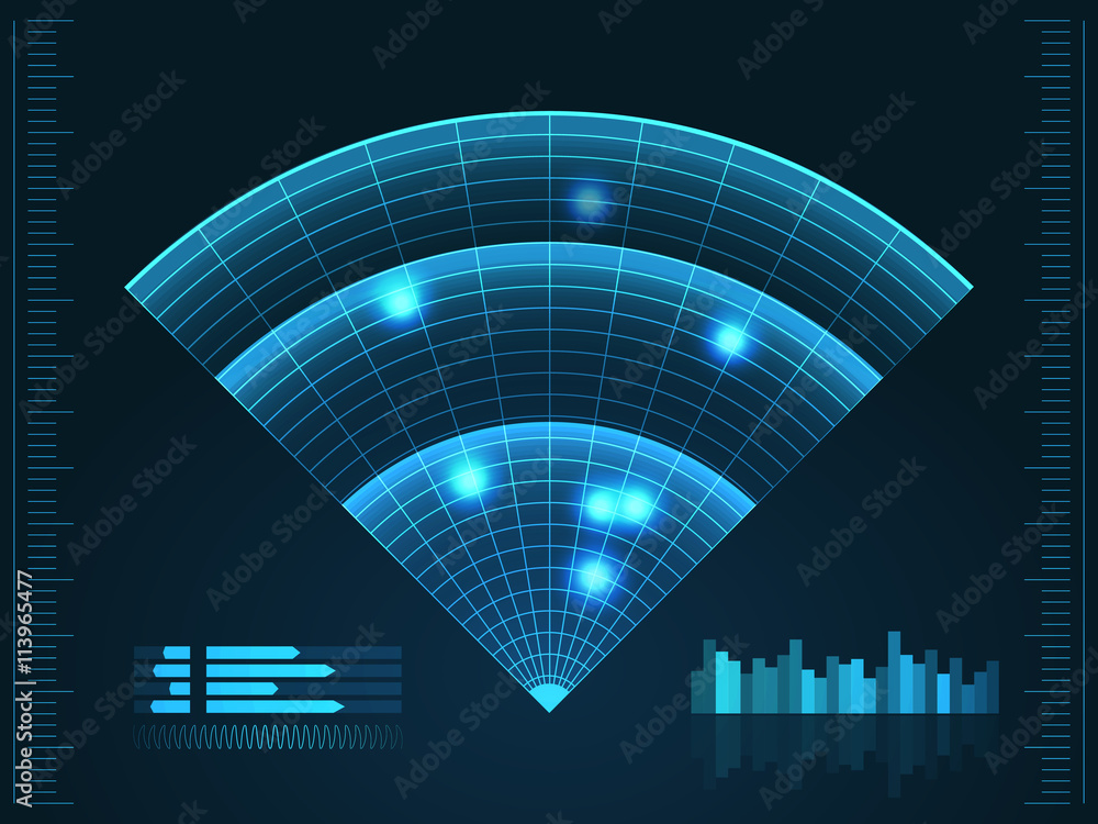 Poster blue radar screen. vector illustration for your design. technology background. futuristic user inter