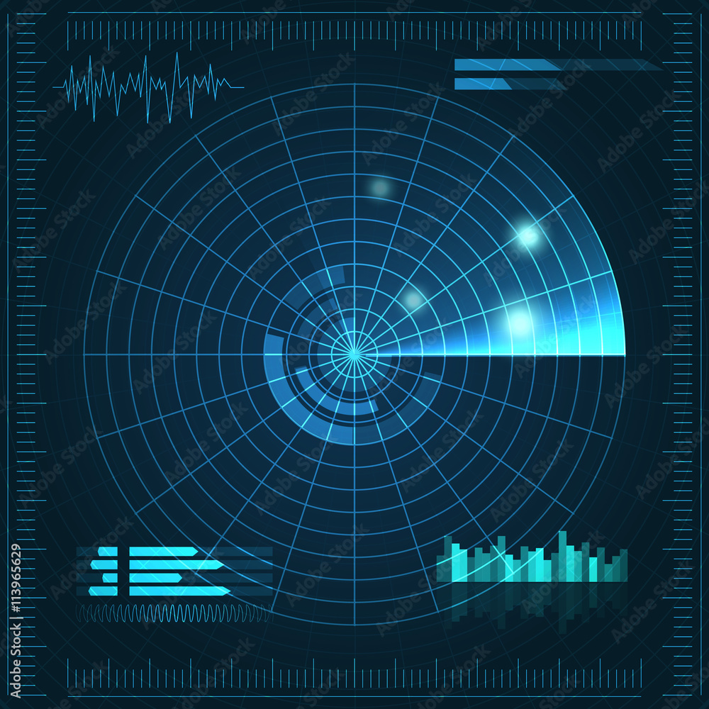 Poster blue radar screen. vector illustration for your design. technology background. futuristic user inter