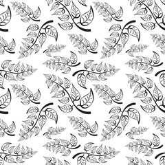 Branch with leaves. Seamless Pattern on white background.