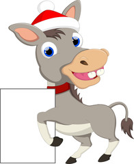 Confused cartoon donkey with blank sign