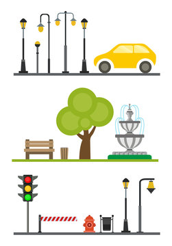 Light posts and outdoor elements for construction of landscapes.