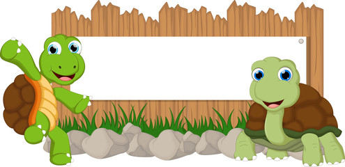 funny turtle cartoon with blank sign
