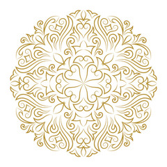 Line art ornament for design template. Vintage element in Eastern style. Mandala. Outline traditional circle pattern for wedding invitations, greeting cards, certificate. Vector golden decor.