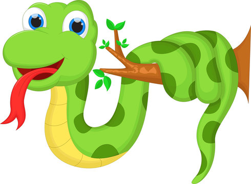 Cartoon illustration of a green snake for you design