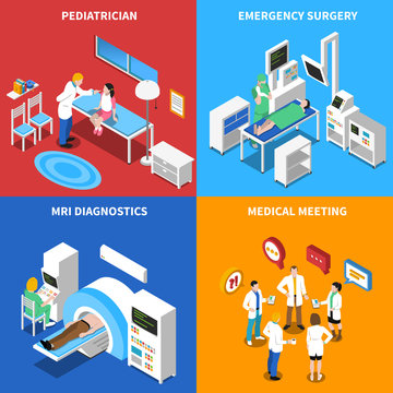 Hospital Patient 4 Isometric Icons Square
